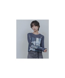 コラージュプリント シアートップス