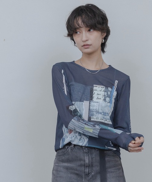 Eimee Law(エイミーロウ)の「アートフォトプリント シアートップス(Tシャツ/カットソー・レディース・ピンク/スミクロ/アイボリー/ライトグレー/ミント/ブラック/オフホワイト/ホワイト系その他・FREE)」の4枚目の写真