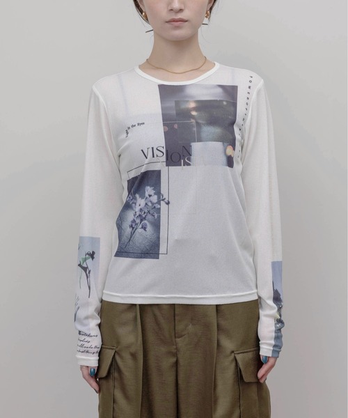 Eimee Law（エイミーロウ）の「アートフォトプリント シアートップス（Tシャツ/カットソー・レディース・ピンク/スミクロ/アイボリー/ライトグレー・FREE）」の11枚目の写真