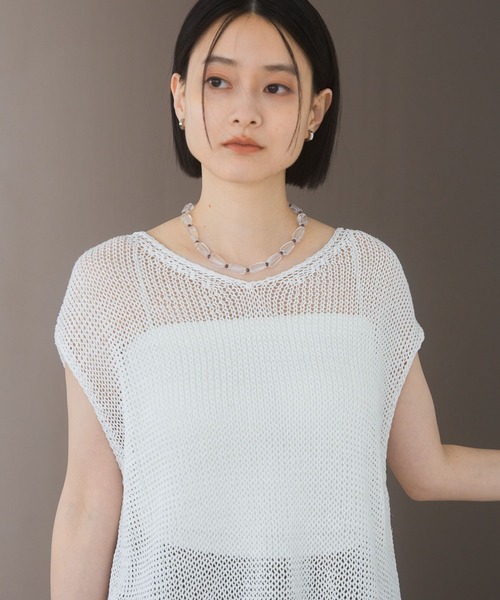 リネンコンメッシュプルオーバーフレンチスリーブ（ニット