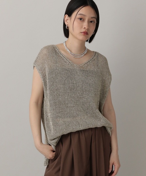 セール】リネンコンメッシュプルオーバーフレンチスリーブ