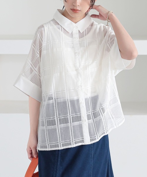 n'OrLABEL(ノアールレーベル)の「チェックレースドルマンシャツ(シャツ/ブラウス・レディース・ブラック/ライトブルー/ホワイト・FREE)」の15枚目の写真