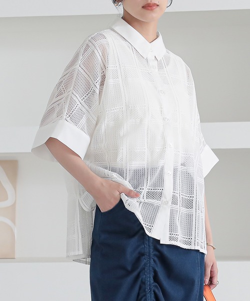n'OrLABEL(ノアールレーベル)の「チェックレースドルマンシャツ(シャツ/ブラウス・レディース・ブラック/ライトブルー/ホワイト・FREE)」の16枚目の写真