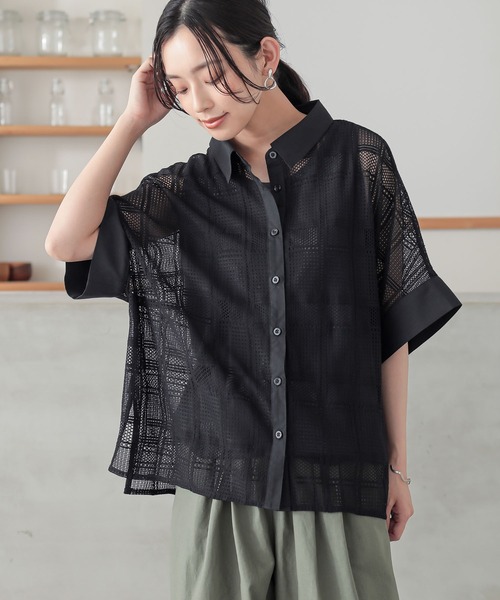 n'OrLABEL(ノアールレーベル)の「チェックレースドルマンシャツ(シャツ/ブラウス・レディース・ブラック/ライトブルー/ホワイト・FREE)」の8枚目の写真