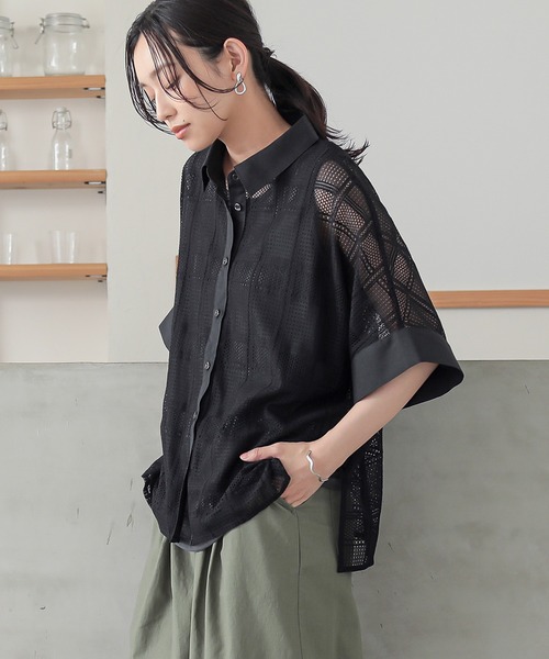 n'OrLABEL(ノアールレーベル)の「チェックレースドルマンシャツ(シャツ/ブラウス・レディース・ブラック/ライトブルー/ホワイト・FREE)」の9枚目の写真