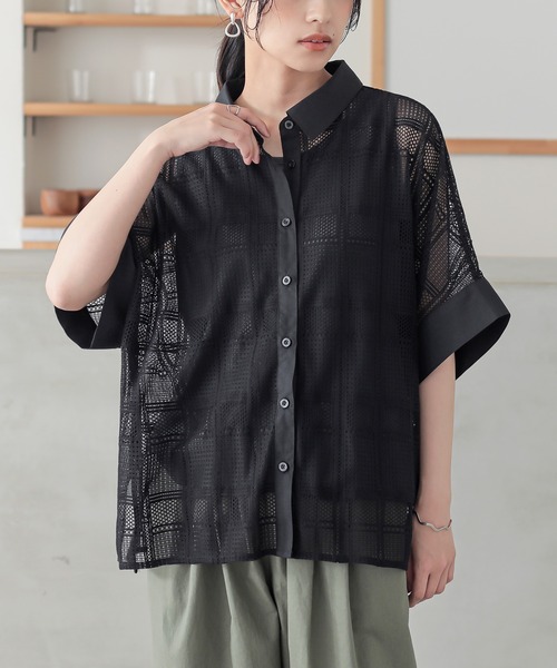 n'OrLABEL(ノアールレーベル)の「チェックレースドルマンシャツ(シャツ/ブラウス・レディース・ブラック/ライトブルー/ホワイト・FREE)」の7枚目の写真