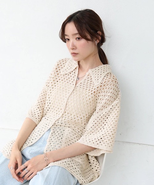 Bab(バブ)の「クロシェシャツカラー半袖トップス(その他トップス・レディース・A/ホワイト系その他・FREE)」の5枚目の写真