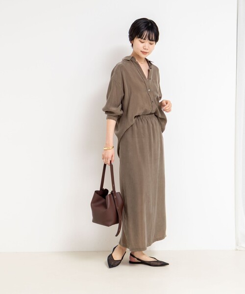 NOLLEY’S（ノーリーズ）の「《セットアップ対応》ウォッシャブルシルキーキュプライージースカート（スカート・レディース・ブラウン/チャコールグレー・36/38）」の9枚目の写真