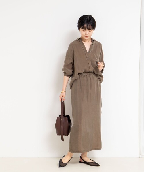 NOLLEY’S（ノーリーズ）の「《セットアップ対応》ウォッシャブルシルキーキュプライージースカート（スカート・レディース・ブラウン/チャコールグレー・36/38）」の6枚目の写真