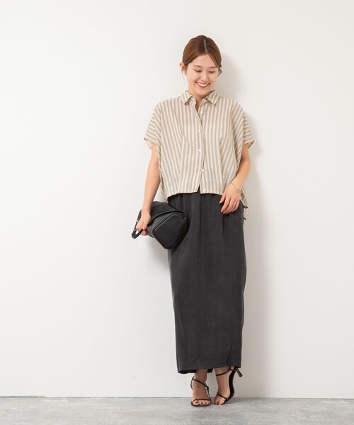 NOLLEY’S（ノーリーズ）の「《セットアップ対応》ウォッシャブルシルキーキュプライージースカート（スカート・レディース・ブラウン/チャコールグレー・36/38）」の4枚目の写真