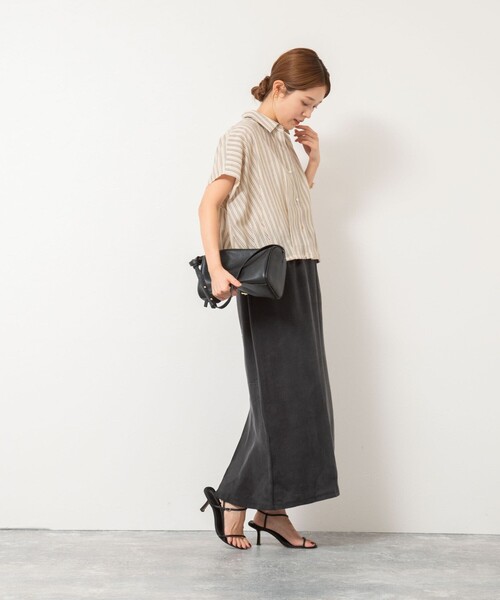 NOLLEY’S（ノーリーズ）の「《セットアップ対応》ウォッシャブルシルキーキュプライージースカート（スカート・レディース・ブラウン/チャコールグレー・36/38）」の3枚目の写真