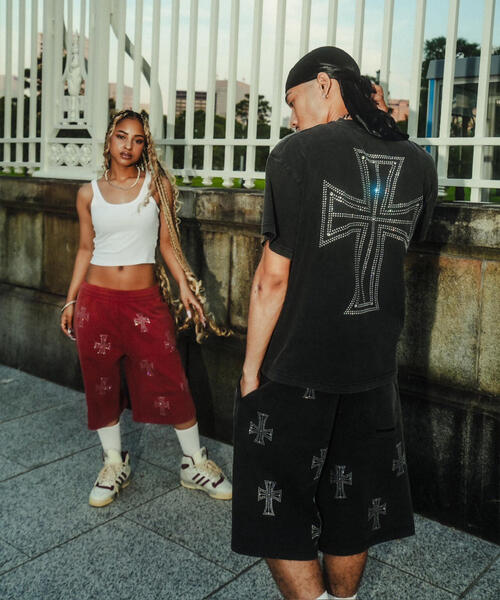 UNKNOWN LONDON(アンノウン・ロンドン)の「UNKNOWNLONDON/アンノウンロンドン/OUTLINE CROSS SWEAT SHORTS(スウェットパンツ・メンズ・ベージュ/レッド/ブラック・L/M/S)」の8枚目の写真