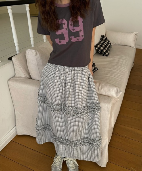 LYEON(リヨン)の「フリルチェックスカート(スカート・レディース・オフホワイト/ブラック・FREE)」の19枚目の写真