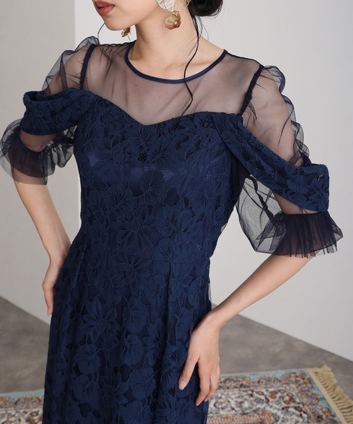 セール】結婚式二次会パーティードレスオフショル風Iライン背面ゴム