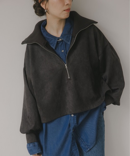210nouve(トゥージュヌーブ)の「フェイクスエード ハーフジップ プルオーバー(Tシャツ/カットソー・レディース・チャコールグレー/モカ/アイボリー・FREE)」の2枚目の写真