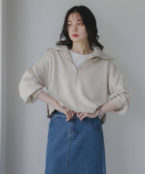 210nouve(トゥージュヌーブ)の「フェイクスエード ハーフジップ プルオーバー(Tシャツ/カットソー・レディース・チャコールグレー/モカ/アイボリー・FREE)」の4枚目の写真