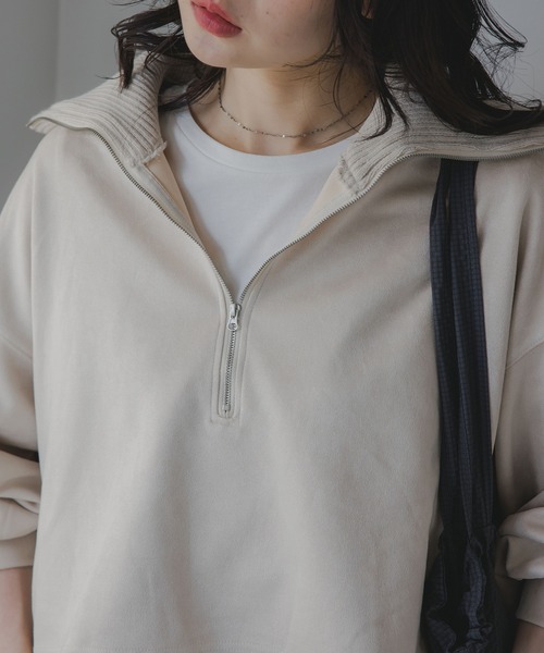 210nouve(トゥージュヌーブ)の「フェイクスエード ハーフジップ プルオーバー(Tシャツ/カットソー・レディース・チャコールグレー/モカ/アイボリー・FREE)」の5枚目の写真