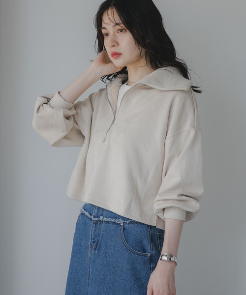 210nouve(トゥージュヌーブ)の「フェイクスエード ハーフジップ プルオーバー(Tシャツ/カットソー・レディース・チャコールグレー/モカ/アイボリー・FREE)」の22枚目の写真
