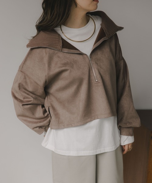 210nouve(トゥージュヌーブ)の「フェイクスエード ハーフジップ プルオーバー(Tシャツ/カットソー・レディース・チャコールグレー/モカ/アイボリー・FREE)」の16枚目の写真