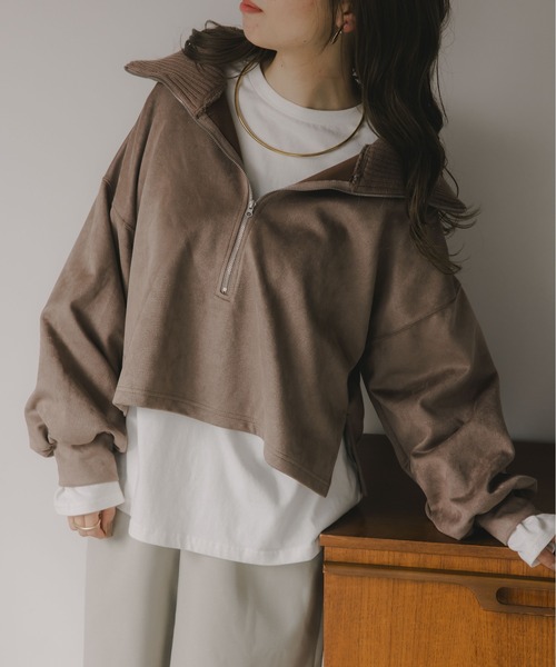 210nouve(トゥージュヌーブ)の「フェイクスエード ハーフジップ プルオーバー(Tシャツ/カットソー・レディース・チャコールグレー/モカ/アイボリー・FREE)」の18枚目の写真