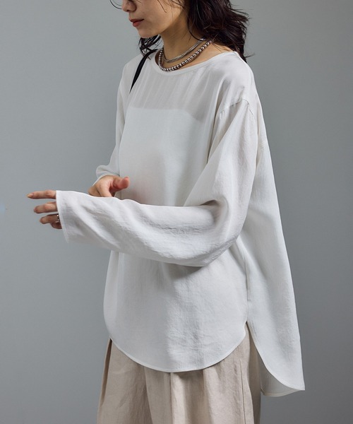 SALON adam et rope'（サロン アダム エ ロペ）の「【WEB限定】アセテートツイルロングスリーブTブラウス（シャツ/ブラウス・レディース・ブラック/ホワイト/ベージュ系その他・FREE）」の11枚目の写真