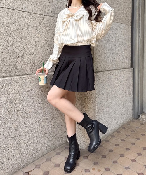 Mejoul（メジュール）の「ローズモチーフ付 ストライプビッグリボンパフスリーブブラウス（シャツ/ブラウス・レディース・ブラウン/アイボリー・M/L）」の8枚目の写真