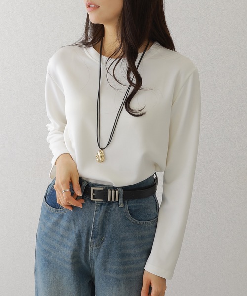 DAYRA(デイラ)の「ソリッドカラー クルーネック 長袖 ベーシック プルオーバー(Tシャツ/カットソー・レディース・モカ/ネイビー/グレー/ブラック/グレイッシュベージュ/ホワイト/ライトグレー・M/XL)」の2枚目の写真