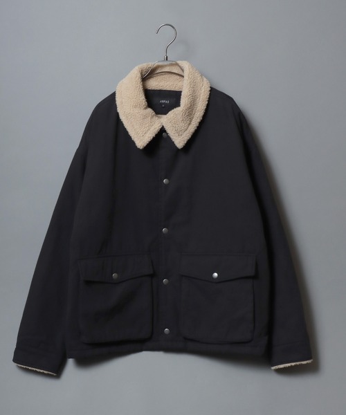 タイムセール ギャングコート 50年代 襟ボアブラック セール】ANPAS Boa Collar Duck Coverall Jacket/別注 襟ボア 薄中綿