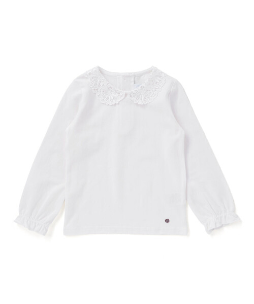 コンパクトコットン襟レース長袖Tシャツ(90～140cm)