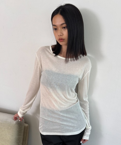 FUULLY STUDIO(フーリィーステューディオ)の「シアーロングスリーブTEE(Tシャツ/カットソー・レディース・オフホワイト/グレー/ブラック/ブラウン/グリーン/ネイビー/チャコールグレー/ブルー/ピンク・FREE)」の2枚目の写真