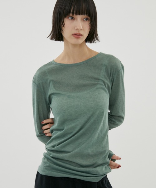 FUULLY STUDIO(フーリィーステューディオ)の「シアーロングスリーブTEE(Tシャツ/カットソー・レディース・オフホワイト/グレー/ブラック/ブラウン/グリーン/ネイビー/チャコールグレー/ブルー/ピンク・FREE)」の6枚目の写真