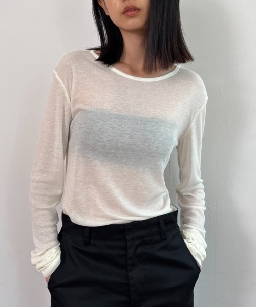 FUULLY STUDIO(フーリィーステューディオ)の「シアーロングスリーブTEE(Tシャツ/カットソー・レディース・オフホワイト/グレー/ブラック/ブラウン/グリーン/ネイビー/チャコールグレー/ブルー/ピンク・FREE)」の11枚目の写真