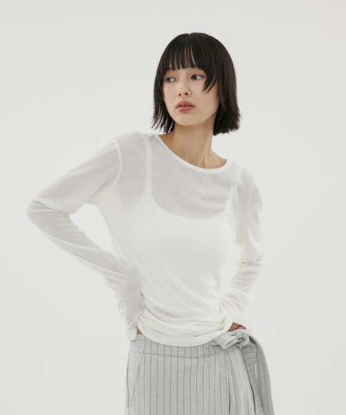FUULLY STUDIO(フーリィーステューディオ)の「シアーロングスリーブTEE(Tシャツ/カットソー・レディース・オフホワイト/グレー/ブラック/ブラウン/グリーン/ネイビー/チャコールグレー/ブルー/ピンク・FREE)」の19枚目の写真