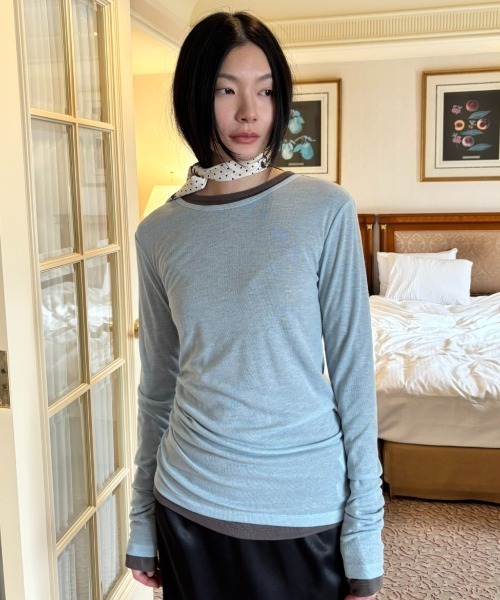 FUULLY STUDIO(フーリィーステューディオ)の「シアーロングスリーブTEE(Tシャツ/カットソー・レディース・オフホワイト/グレー/ブラック/ブラウン/グリーン/ネイビー/チャコールグレー/ブルー/ピンク・FREE)」の20枚目の写真