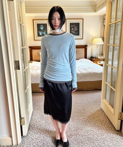 FUULLY STUDIO(フーリィーステューディオ)の「シアーロングスリーブTEE(Tシャツ/カットソー・レディース・オフホワイト/グレー/ブラック/ブラウン/グリーン/ネイビー/チャコールグレー/ブルー/ピンク・FREE)」の22枚目の写真