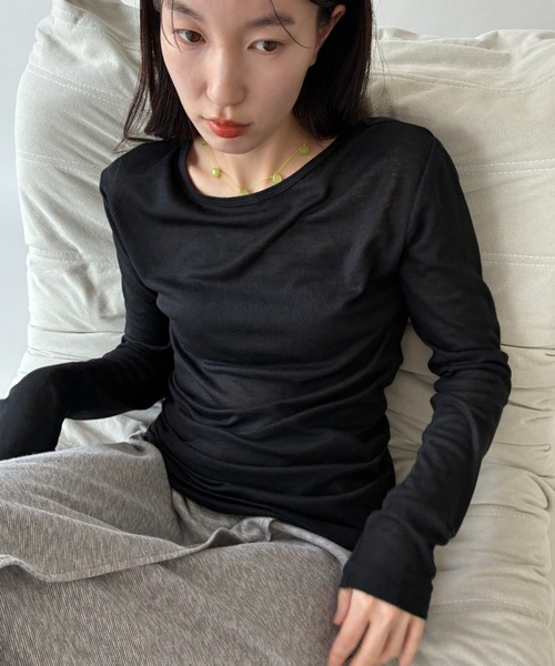 FUULLY STUDIO(フーリィーステューディオ)の「シアーロングスリーブTEE(Tシャツ/カットソー・レディース・オフホワイト/グレー/ブラック/ブラウン/グリーン/ネイビー/チャコールグレー/ブルー/ピンク/レッド・FREE)」の14枚目の写真