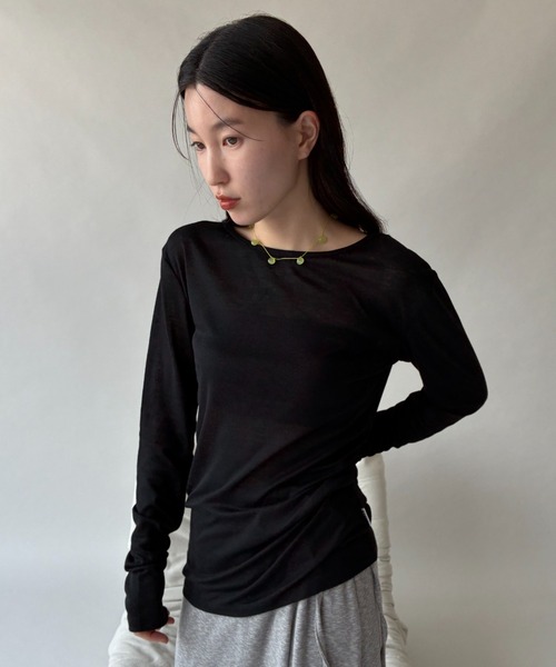 FUULLY STUDIO(フーリィーステューディオ)の「シアーロングスリーブTEE(Tシャツ/カットソー・レディース・オフホワイト/グレー/ブラック/ブラウン/グリーン/ネイビー/チャコールグレー/ブルー/ピンク/レッド・FREE)」の15枚目の写真