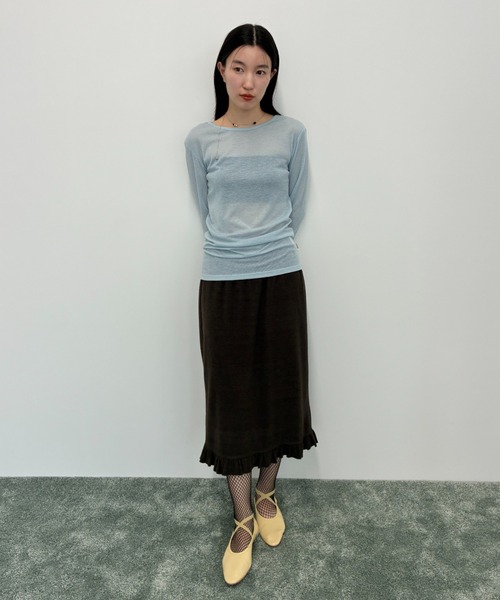 FUULLY STUDIO(フーリィーステューディオ)の「シアーロングスリーブTEE(Tシャツ/カットソー・レディース・オフホワイト/グレー/ブラック/ブラウン/グリーン/ネイビー/チャコールグレー/ブルー/ピンク/レッド・FREE)」の18枚目の写真