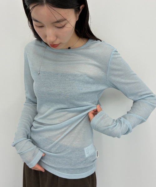 FUULLY STUDIO(フーリィーステューディオ)の「シアーロングスリーブTEE(Tシャツ/カットソー・レディース・オフホワイト/グレー/ブラック/ブラウン/グリーン/ネイビー/チャコールグレー/ブルー/ピンク/レッド・FREE)」の22枚目の写真