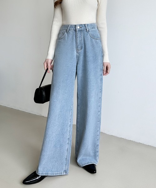 セール】バックリボンデニム リボン ワイドデニムパンツ ストレート