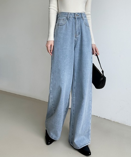 セール】バックリボンデニム リボン ワイドデニムパンツ ストレート