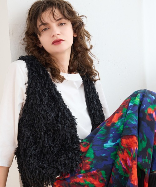 【洗える】フェザーニットファンシーベスト