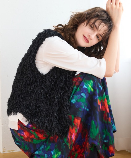 【洗える】フェザーニットファンシーベスト