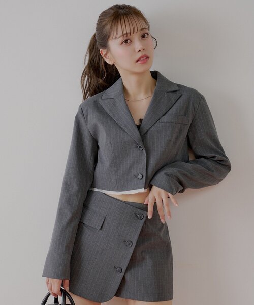 美品/L◆チルコロ【現行タグ/霜降り メランジ調◆テーラードジャケット】伸縮性 ililil/イルイルイル』【おめかし地雷ちゃんチェーンあみあみ