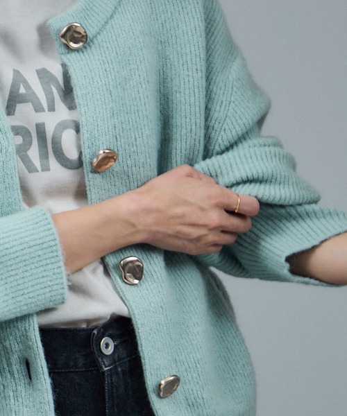 WEB限定】2WAYニュアンスメタルボタンシャギークルーカーディガン 2