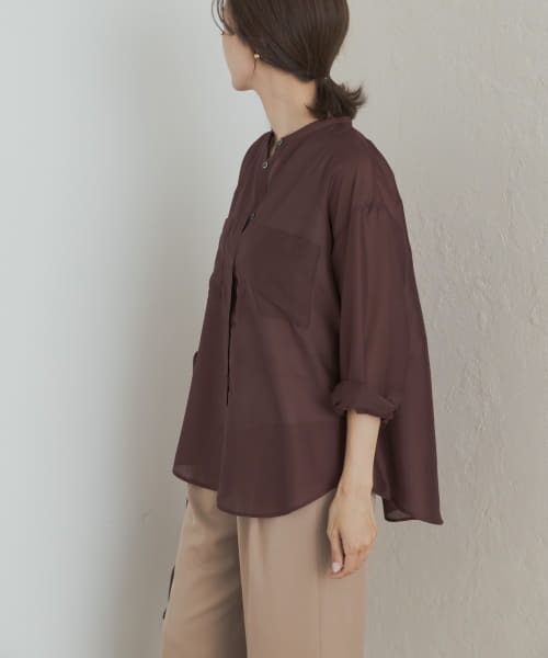 URBAN RESEARCH DOORS（アーバンリサーチドアーズ）の「シアーバンドカラーシャツ（シャツ/ブラウス・レディース・ネイビー/グレー/バーガンディー・MEDIUM）」の10枚目の写真