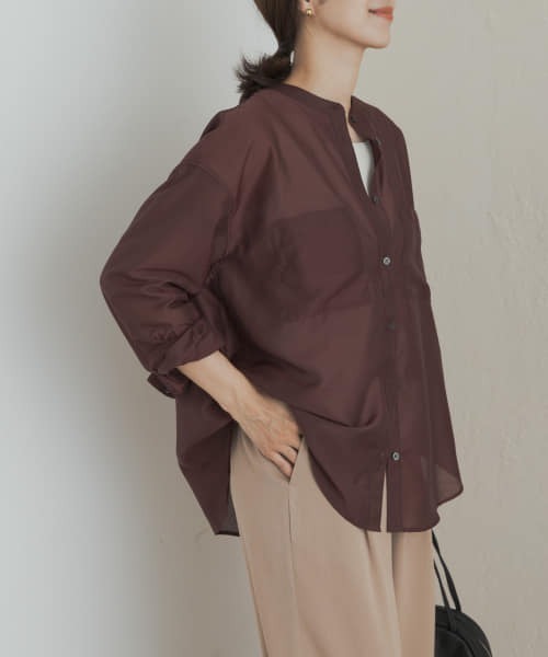 URBAN RESEARCH DOORS（アーバンリサーチドアーズ）の「シアーバンドカラーシャツ（シャツ/ブラウス・レディース・ネイビー/グレー/バーガンディー・MEDIUM）」の12枚目の写真