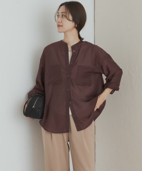 URBAN RESEARCH DOORS（アーバンリサーチドアーズ）の「シアーバンドカラーシャツ（シャツ/ブラウス・レディース・ネイビー/グレー/バーガンディー・MEDIUM）」の13枚目の写真