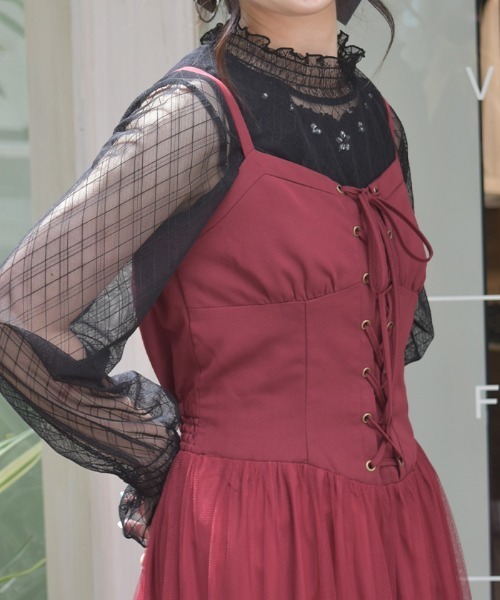 axes femme(アクシーズファム)の「コルセット風編上ジャンスカ(ジャンパースカート・レディース・ホワイト/ワイン/ブラック・FREE)」の5枚目の写真