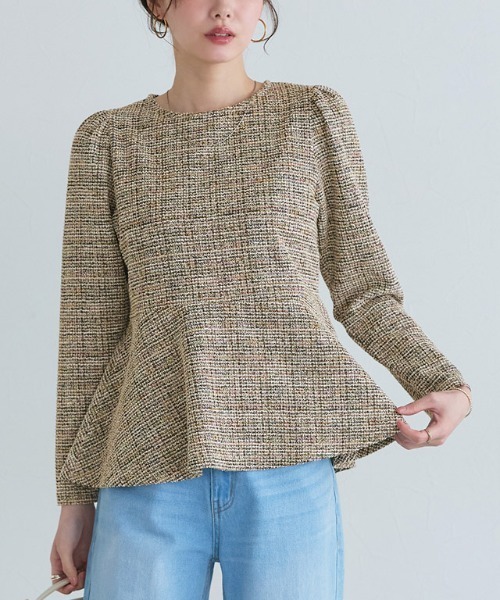 Pierrot（ピエロ）の「ツイードペプラムカットソー（Tシャツ/カットソー・レディース・ベージュ/ブラック/ブルー・L/M）」の2枚目の写真